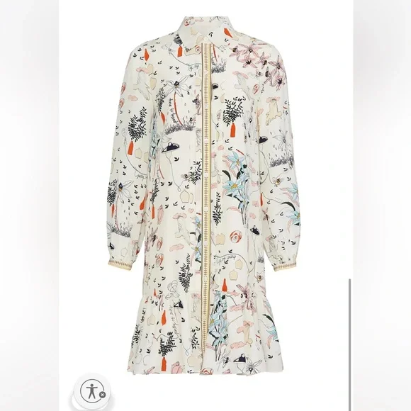 EUC Tory Burch Cora Floral Silk Shirt Dress size 2 - Picture 4 of 10